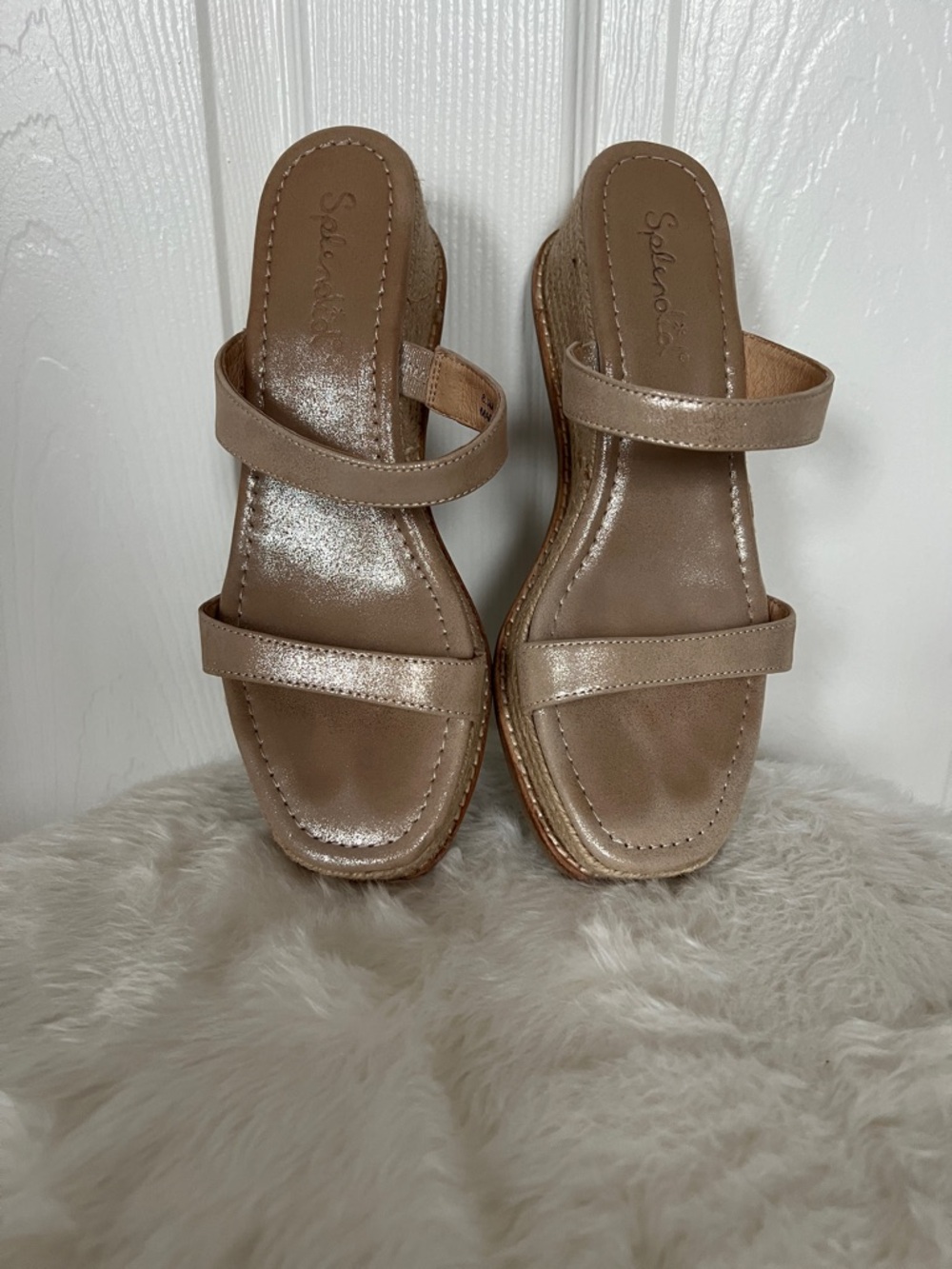 Splendid Metallic champagne “Diya” espadrille Wedge Sandals 8.5 M